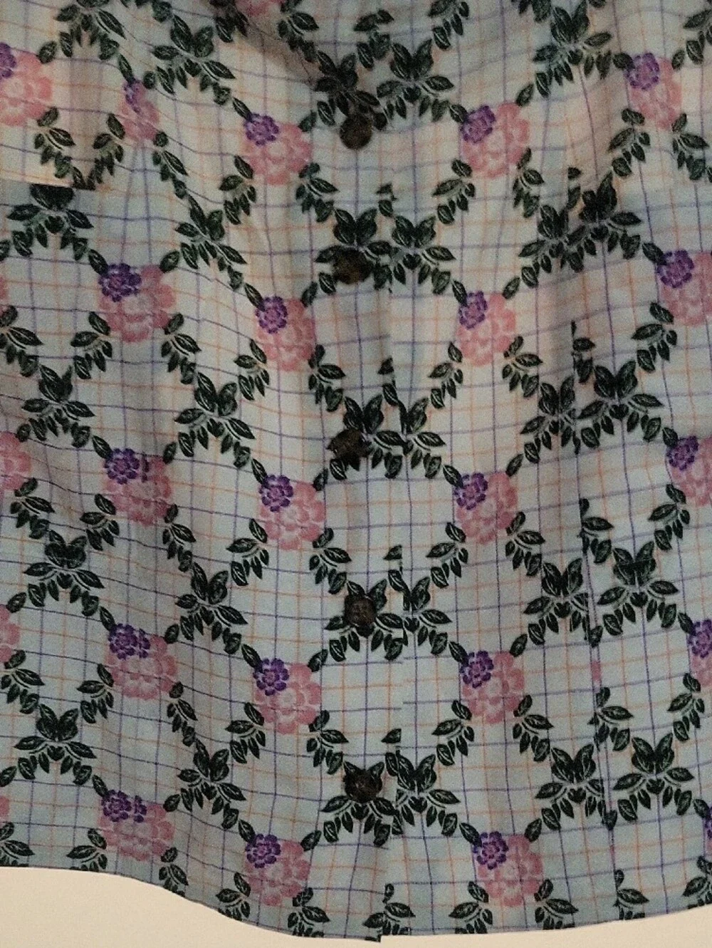 Button-Front Floral Plaid Mini Skirt - Pink/Green